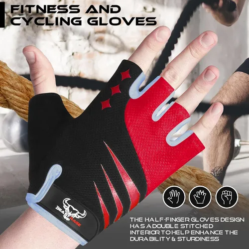 Miniatura 3 de BEAST RAGE Guantes de ciclismo de medio dedo para hombres y mujeres, guantes acolchados de gel, antideslizantes, absorben los golpes, levantamiento