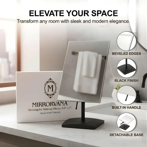 Miniatura 3 de MIRRORVANA Espejo de escritorio grande con soporte para escritorio de oficina, tocador de maquillaje y encimera de baño, espejo facial ajustable