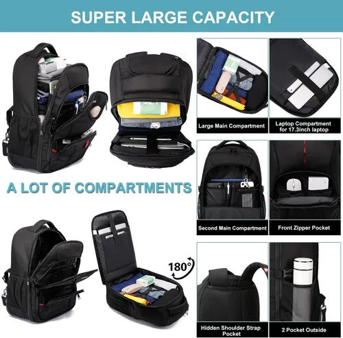 Miniatura 2 de Mochila con ruedas, mochila grande con ruedas para hombres, mujeres y adultos, mochila impermeable de 17 pulgadas para portátil de viaje, bolsa