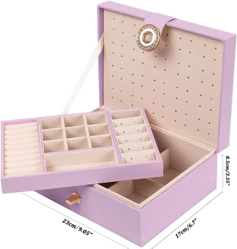 Miniatura 6 de QBestry Organizador de aretes de tuerca para niñas, caja de joyería morada para aretes, collar, organizador de joyas, caja de aretes para mujer