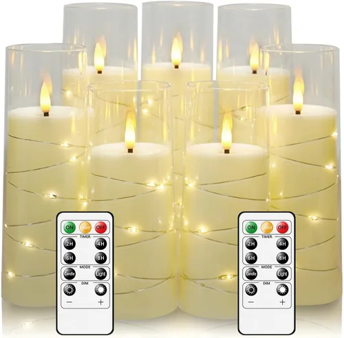 Eebuss Velas sin llama con cuerda de estrella incrustada, velas LED de pilar a pilas con temporizador y control remoto, decoración del hogar para