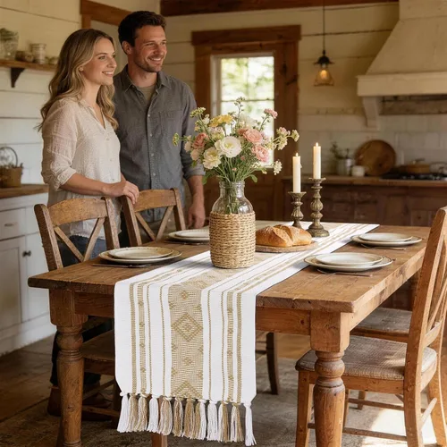 Miniatura 14 de yuboo Camino de mesa bohemio con extremo triangular, caminos de mesa pequeños de 36 pulgadas, cubierta de tocador de macramé para mesita de noche