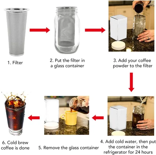 Miniatura 3 de Filtro de acero inoxidable 304, filtro de café frío con círculo de goma blanca, infusor de café para bebidas de frutas, filtro de acero inoxidable e