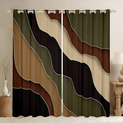 Miniatura 20 de Cortina de ventana de rayas rojas y negras, cortinas abstractas con ondas circulares, cortinas geométricas para tratamiento de ventanas para niños