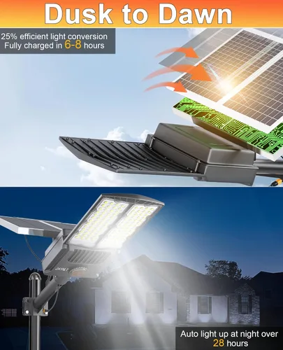Miniatura 2 de JAYNLT Y-10000W Luces de calle solares para exteriores, 750000LM 6500K Luces brillantes de estacionamiento comercial, Luces de inundación divididas