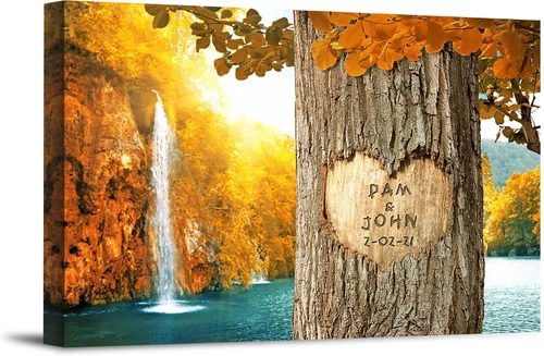 Miniatura 9 de Autumn Path - Lienzo personalizado o impresión fotográfica y obra de arte enmarcada con nombres de pareja, fecha especial en impresiones, gran