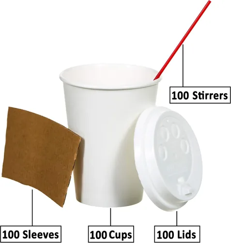 Miniatura 3 de Juego de tazas de café blancas – Paquete de 100 tazas de café desechables con tapas de 16 onzas, perfecto para bebidas calientes, expreso, latte