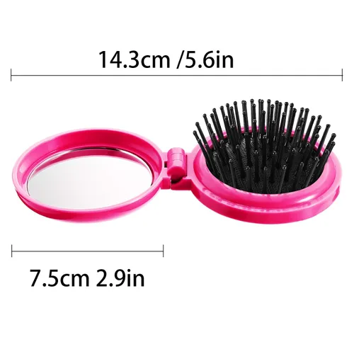 Miniatura 6 de Boao Paquete de 2 Cepillos de Cabello con Espejo de Viaje Plegables Redondos Portátiles Plegables de Bolsillo Mini Peine Compacto de Tamaño de Viaje