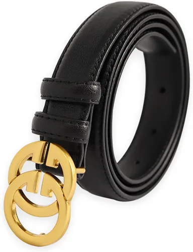 Miniatura 414 de Cinturón de cuero clásico con hebilla de metal para mujer con vestido de jeans