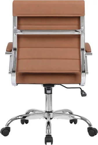 Miniatura 5 de LANDSUN Silla de oficina en casa, silla de escritorio con respaldo medio, silla giratoria ejecutiva acanalada de piel sintética con ruedas