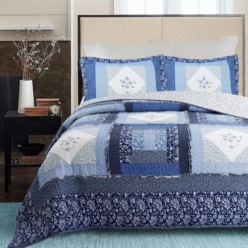 Miniatura 9 de Cozy Line Home Fashions - Juego de ropa de cama reversible de 100% algodón con diseño de patchwork real, estilo cottage francés, floral, colcha