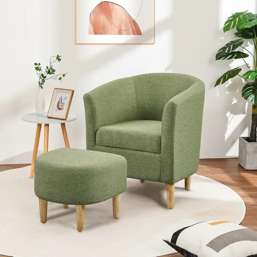 Miniatura 3 de DAZONE Silla Moderna de Mediados de Siglo, Silla de Acento Tipo Barril con Otomana, Juego Cómodo de Sillón con Reposapiés, Sillas Cómodas para Sala