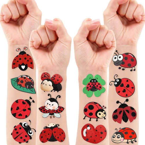 Miniatura 8 de 96 tatuajes temporales precortados de mariquita para niños, lindos tatuajes de insectos de Lady Beetle, recuerdos de fiesta, decoraciones