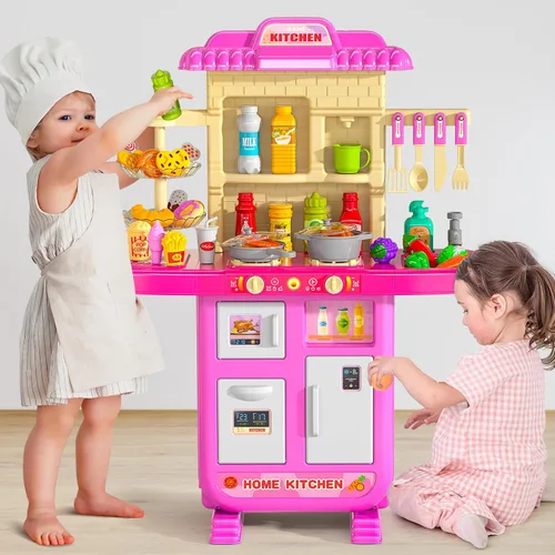 Miniatura 5 de MSKOLER Juego de cocina para niñas, juguetes de cocina para niñas de 2 a 6 a 8 años con luz, sonido y pulverización, accesorios de juguete