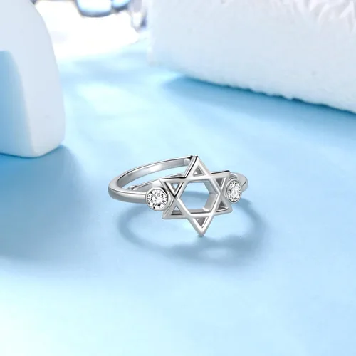 Miniatura 31 de Jewmon Anillo de plata de ley con estrella de David para mujer – Anillo ajustable Magen David – Amuleto Wicca – Regalos judíos