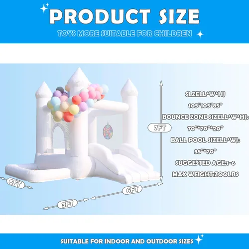 Miniatura 4 de Castillo inflable con soplador, castillo hinchable para interiores y exteriores con hoyo de bolas, adecuado para fiestas familiares, fiestas