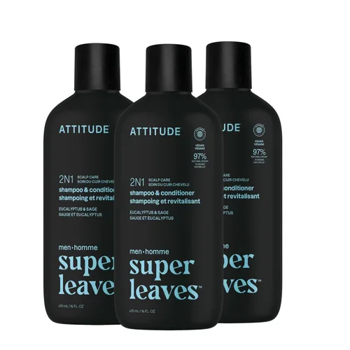 Miniatura 9 de ATTITUDE Champú y acondicionador 2 en 1 para hombre, nutritivo para cabello seco y cuero cabelludo, con pantenol y ginseng, 97% ingredientes