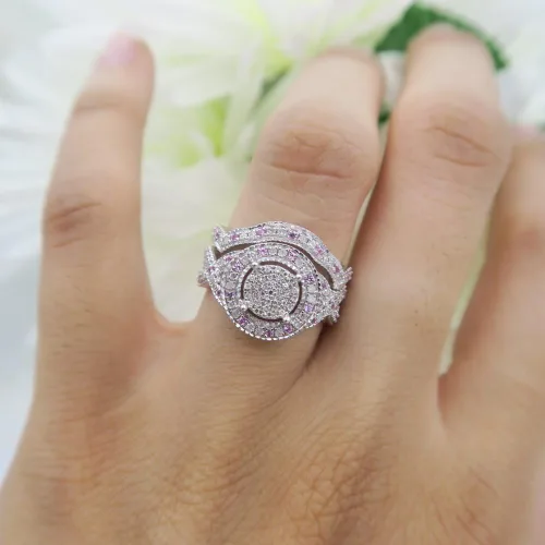 Miniatura 5 de Dazzlingrock Collection - Anillo de compromiso para mujer, diseño de zafiro rosa y diamantes blancos, plata de ley