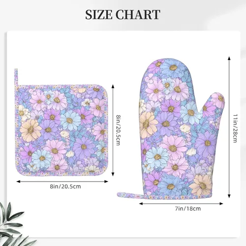 Miniatura 3 de Oven Mitts Pot Holders Set Daisy Flower Pastel Color Silicone Kitchen Gloves Potholders Heat Resistant for Chef Baking Cooking Grilling BBQ 4 Pack