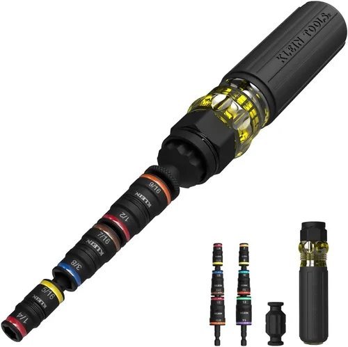 Miniatura 14 de Klein Tools 32910 Destornillador de Impacto, Juego de Dados de Impacto SAE 7 en 1 con Mango, Dado Giratorio con Tamaños de Destornillador de Tuerca