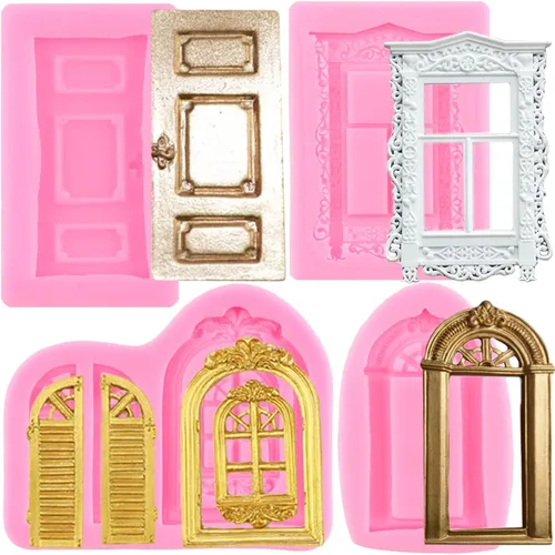 ZiXiang Molde de silicona para marco de ventana, moldes de fondant para puerta, decoración de cupcakes, dulces, chocolate, polimero, pasta de goma