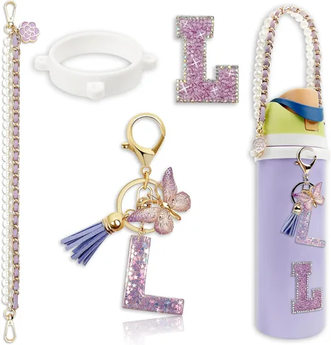 Miniatura 12 de Letter Handle Strap Accessories with Cute Initial Charm Compatible with Owala Water Bottle 24oz 32oz 40oz Owala Kids Púrpura