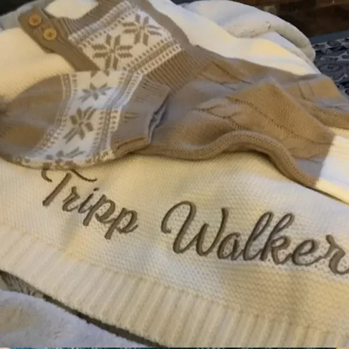 Miniatura 2 de Manta de punto de algodón con nombre bordado personalizado para bebé, niño, niña, manta suave, para baby shower, manta transpirable para cochecito