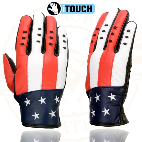 Miniatura 4 de Milwaukee Leather MG7527 - Guantes de mano de motocicleta compatibles con pantalla táctil de cuero negro con estrellas y rayas para hombre
