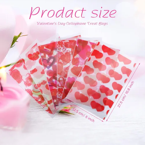 Miniatura 3 de Zonon Bolsas de celofán de San Valentín, dulces de corazón, bolsas transparentes de regalo para fiestas, con 700 lazos giratorios para el día de San