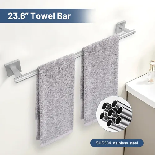 Miniatura 2 de TURS Juego de 5 Piezas de Accesorios de Ferretería de Baño de Níquel Cepillado, Juego de Barras para Toallas de Baño de Acero Inoxidable SUS304, Kit