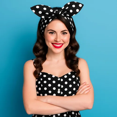 Miniatura 6 de Hicarer Diadema de lunares negros con lazo, bandana vintage con alambre, accesorios para el cabello retro de los años 50, diadema con alambre