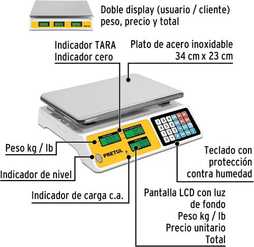 Miniatura 2 de Báscula electrónica Pretul 88.2 lbs de capacidad multifunción