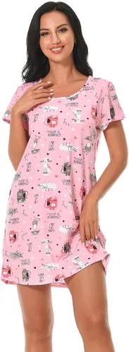 Miniatura 4 de Paquete de 3 camisones para mujer, de algodón suave, manga corta, camisas de noche con estampado para dormir