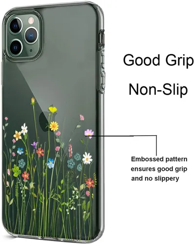 Miniatura 4 de Unov Funda compatible con iPhone 11 Pro, transparente, con diseño delgado, protector suave de TPU a prueba de golpes, patrón de flores en relieve