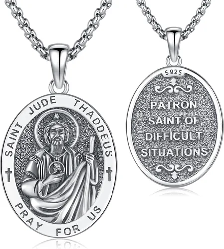 Miniatura 112 de Odinstone Collar de plata de ley 925 con medalla de San Miguel/San Cristóbal/San Benito/Crucifijo de Jesús/San Uriel/Arcángel Rafael para hombres