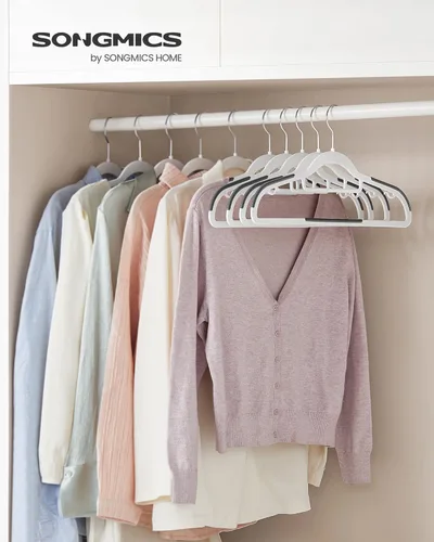 Miniatura 2 de SONGMICS UCRP020W02 - Paquete de 50 perchas de plástico resistente, perchas para ropa, color blanco y gris oscuro Blanco + gris oscuro