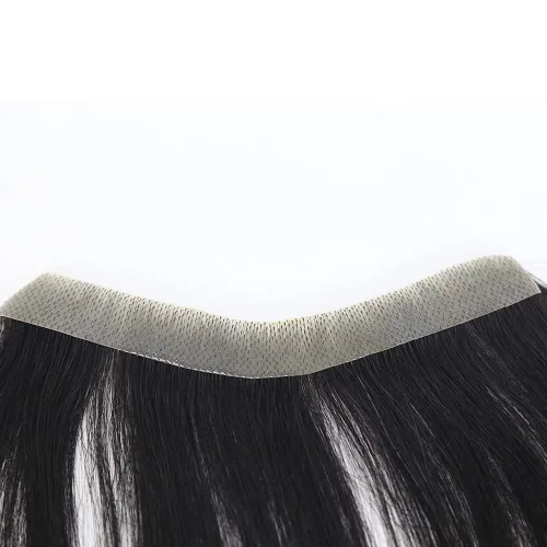 Miniatura 4 de Tupé de línea capilar para hombre, 0.7 x 6 pulgadas, en forma de V, color negro natural, para hombres, cabello humano real, tupé, piel suave y fina