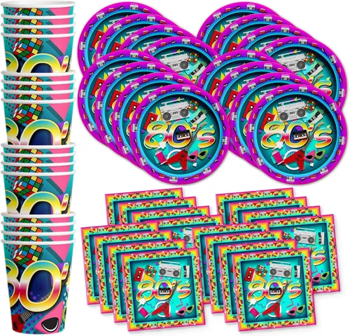 Suministros para fiestas de los años 80 – Suministros para fiestas de cumpleaños temáticas de los 80 – Suministros de fiesta retro | El juego de