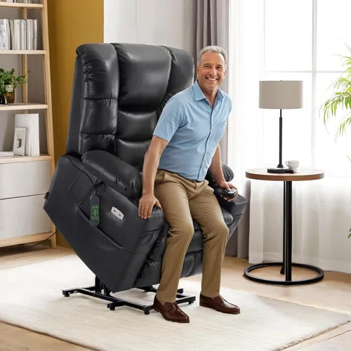 Miniatura 4 de MCombo Silla Reclinable Grande de Elevación con Triple Motor con Masaje y Calefacción Dual, Reposacabezas Ajustable para Personas Mayores Altas