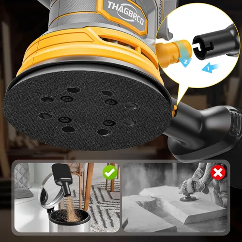 Miniatura 5 de Lijadora orbital inalámbrica compatible con Dewalt 20V 60V, lijadora orbital eléctrica con sin escobillas 12000 RPM, 6 discos variables, lijadora