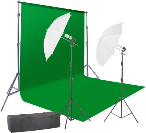 Kaezi CH69G - Kit de iluminación de video para fotografía de fondo de pantalla verde Chromakey de 400 W, 6 x 9 pies, sistema de soporte de fondo