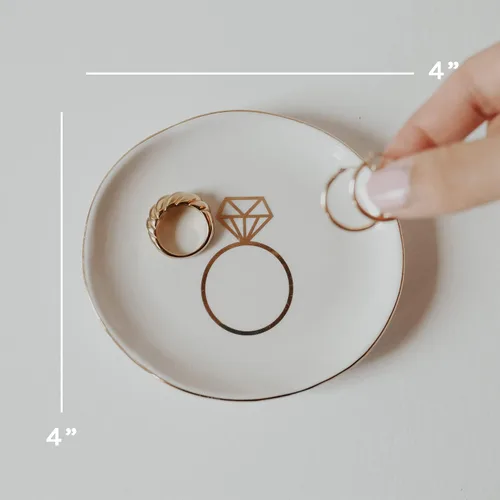 Miniatura 5 de Plato de joyería moteado de oro blanco Bandeja circular de cerámica para decoración del hogar, regalo de boda para ella, organizador de escritorio
