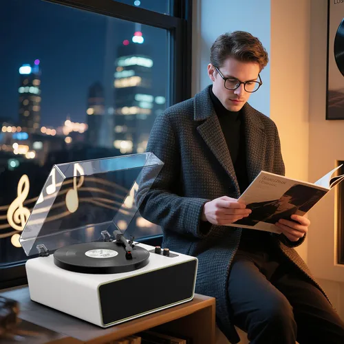 Miniatura 11 de Tocadiscos de vinilo de tamaño completo, tocadiscos Bluetooth de 3 velocidades con estilo Ruby, contrapeso ajustable, 4 altavoces estéreo