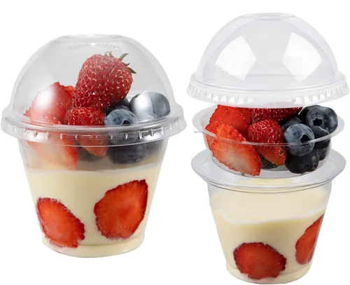 Miniatura 12 de Vasos de plástico transparente de 12 onzas con tapas de cúpula, tazas de postre con tapas (25 juegos), vasos desechables para fiestas de PET