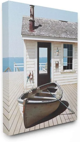 Miniatura 7 de Stupell Industries Barco en el paseo marítimo Tranquil Coastal Boathouse Pintura diseñada por Zhen-Huan Lu Art, 10 x 15 pulgadas, placa de pared