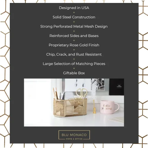 Miniatura 3 de BLU MONACO Organizador de escritorio Aqua Soporte de metal para papelería con cajón y ocho compartimentos Almacenamiento de escritorio