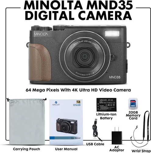 Miniatura 2 de Minolta Cámara digital de 64 megapíxeles con enfoque automático, video 4K y LCD abatible