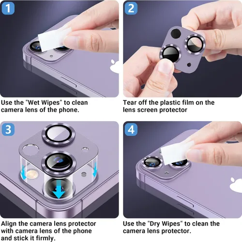 Miniatura 8 de Korecase Paquete de 2 protectores de cámara compatibles con iPhone 14/iPhone 14 Plus, vidrio templado 9H, antiarañazos, polvo, fuerte adherencia