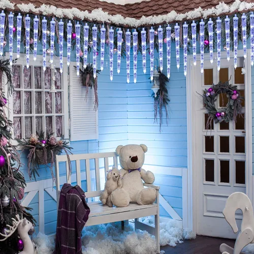 Miniatura 2 de Toodour Luces de carámbano de Navidad para exteriores, 20 tubos de 90 luces LED de carámbano con 8 modos, cadena de luz de cristal para interiores