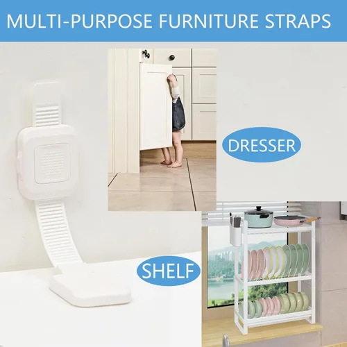 Miniatura 6 de YEYA Anclajes de muebles mejorados sin taladrar para bebés, correas ajustables antipunta, respaldo adhesivo fuerte, paquete de 4